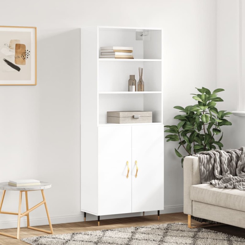 Credenza Bianco Lucido 69,5x34x180 cm in Legno Multistrato Credenza Bianco Lucido 69,5x34x180 cm in Legno Multistrato