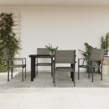 Set da Pranzo da Giardino 5 pz Nero in Acciaio e Textilene