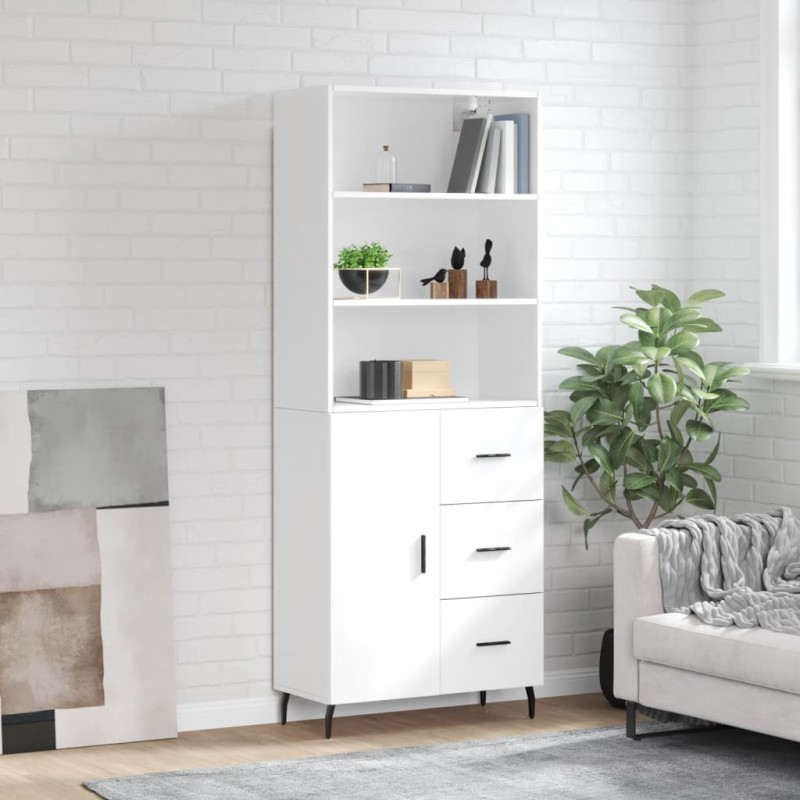 Credenza Bianco Lucido 69,5x34x180 cm in Legno Multistrato Credenza Bianco Lucido 69,5x34x180 cm in Legno Multistrato