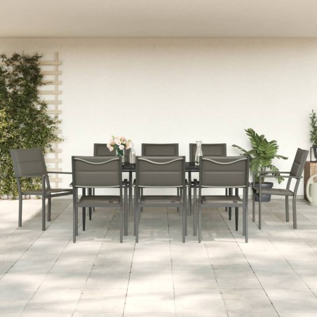 Set da Pranzo da Giardino 9 pz Nero in Acciaio e Textilene