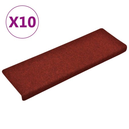 vidaXL Tappetini per Scale Tessuto Agugliato 10 pz 65x21x4 cm Bordeaux
