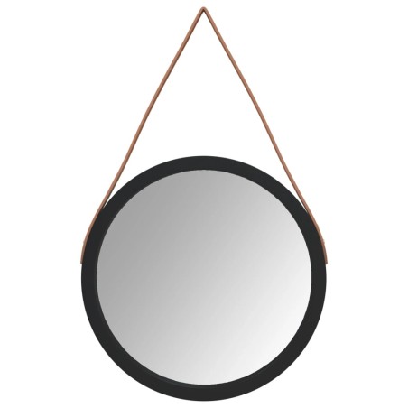 Specchio da Parete con Cinghia Nero Ø 45 cm