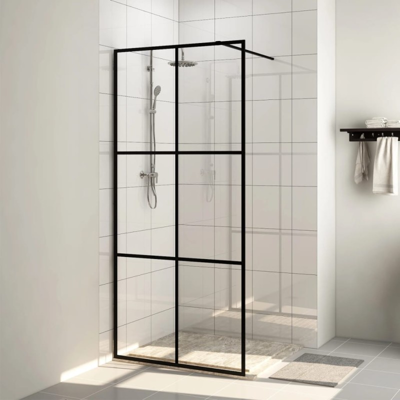 Parete Doccia Walk-in in Vetro Trasparente ESG Nera 80x195 cm Parete Doccia Walk-in in Vetro Trasparente ESG Nera 80x195 cm