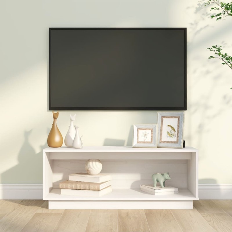 Mobile Porta TV Bianco 90x35x35 cm in Legno Massello di Pino Mobile Porta TV Bianco 90x35x35 cm in Legno Massello di Pino