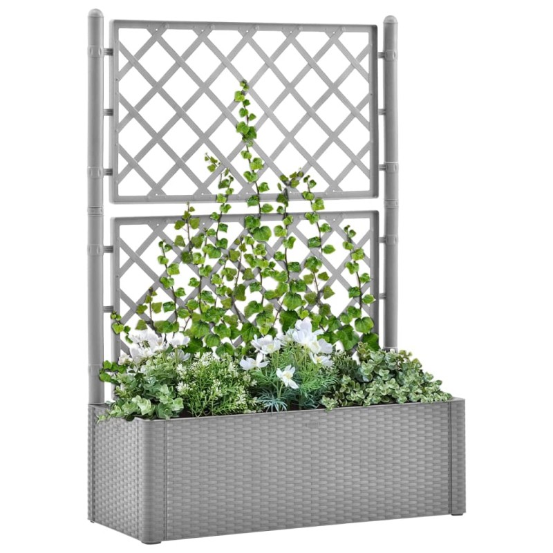 Letto Rialzato da Giardino con Graticcio e Irrigazione Grigio Letto Rialzato da Giardino con Graticcio e Irrigazione Grigio