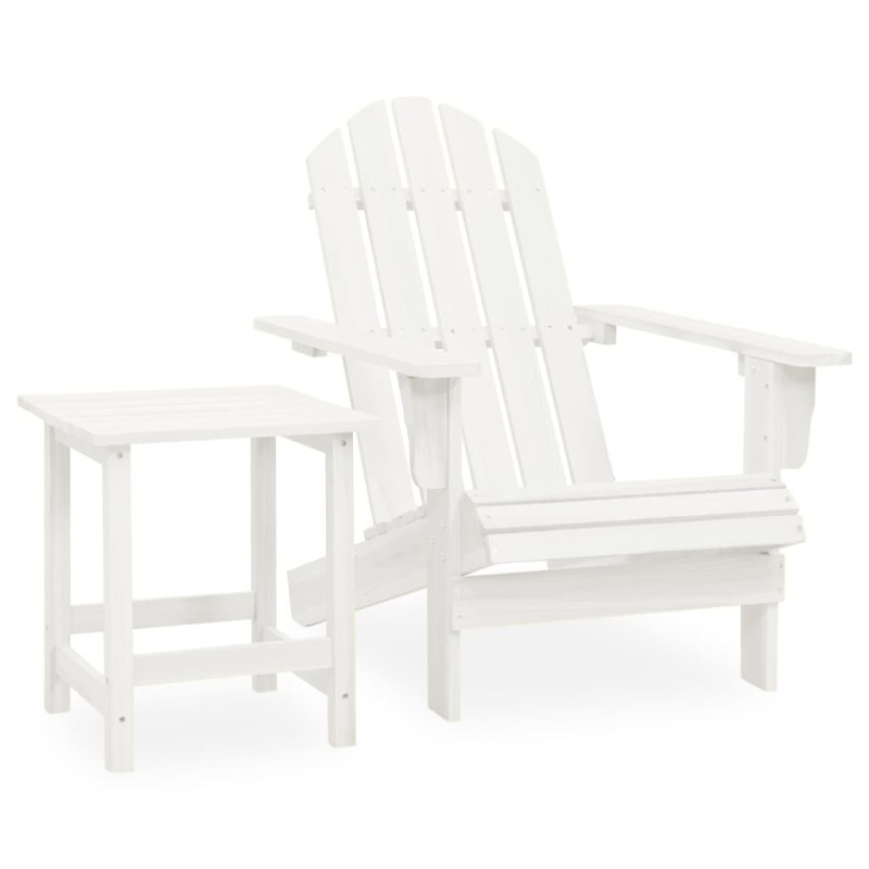 Sedia Adirondack da Giardino con Tavolo Abete Massello Bianco Sedia Adirondack da Giardino con Tavolo Abete Massello Bianco