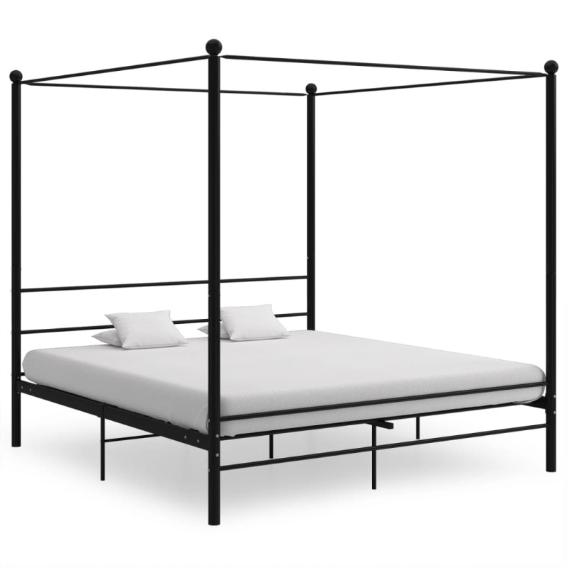 Letto a Baldacchino Nero in Metallo 200x200 cm Letto a Baldacchino Nero in Metallo 200x200 cm