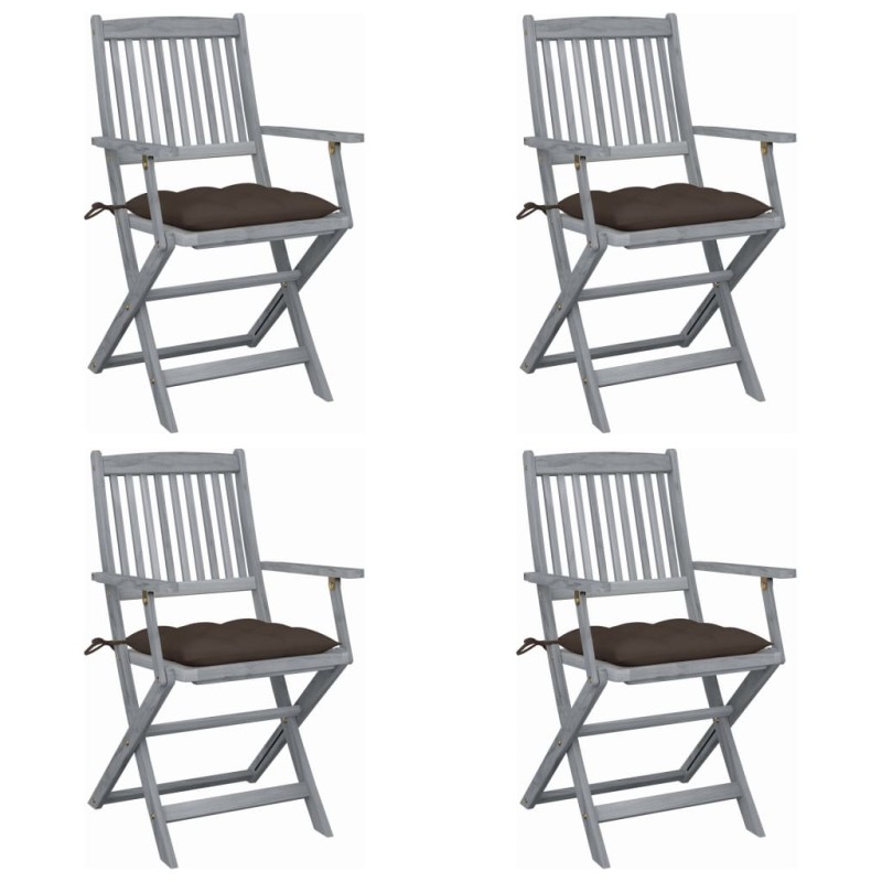 Sedie da Giardino Pieghevoli 4pz con Cuscini in Massello Acacia Sedie da Giardino Pieghevoli 4pz con Cuscini in Massello Acacia