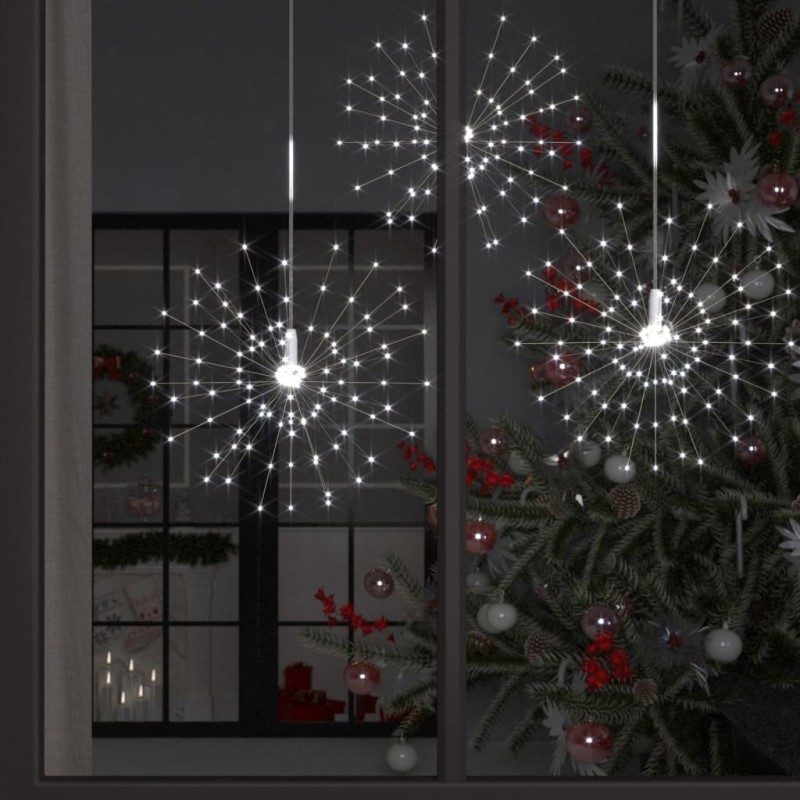 Luci di Natale Fuochi Artificio 10pz Bianco Freddo 20cm 140 LED