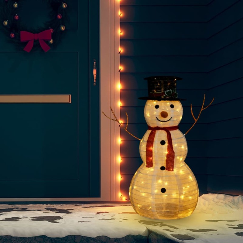 Figura Natalizia Pupazzo di Neve a LED Tessuto Pregiato 90 cm Figura Natalizia Pupazzo di Neve a LED Tessuto Pregiato 90 cm