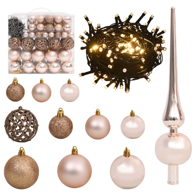 Set Natale con 120 Palline Punta e 300 Luci LED Oro Rosa Set Natale con 120 Palline Punta e 300 Luci LED Oro Rosa