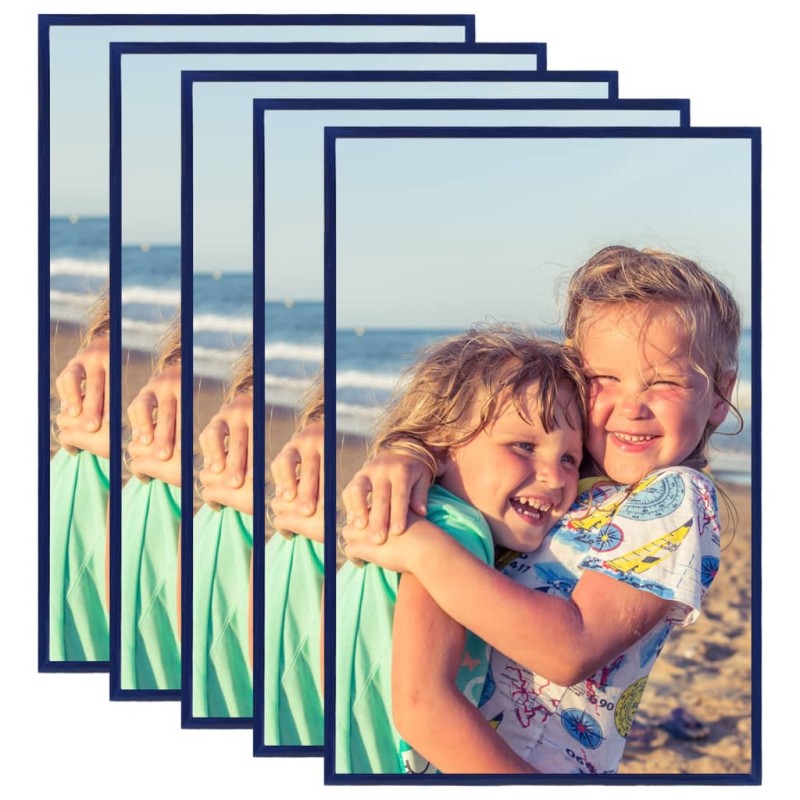 Cornici Foto Collage 5 pz per Parete o Tavolo Blu 70x90 cm MDF