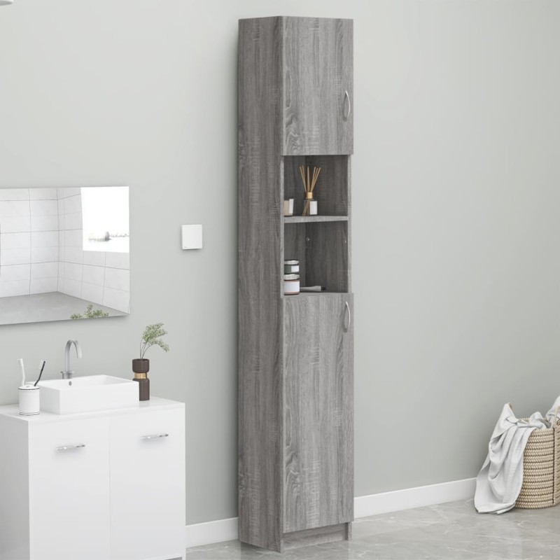 Armadietto Bagno Grigio Sonoma 32x25,5x190 cm Legno Multistrato