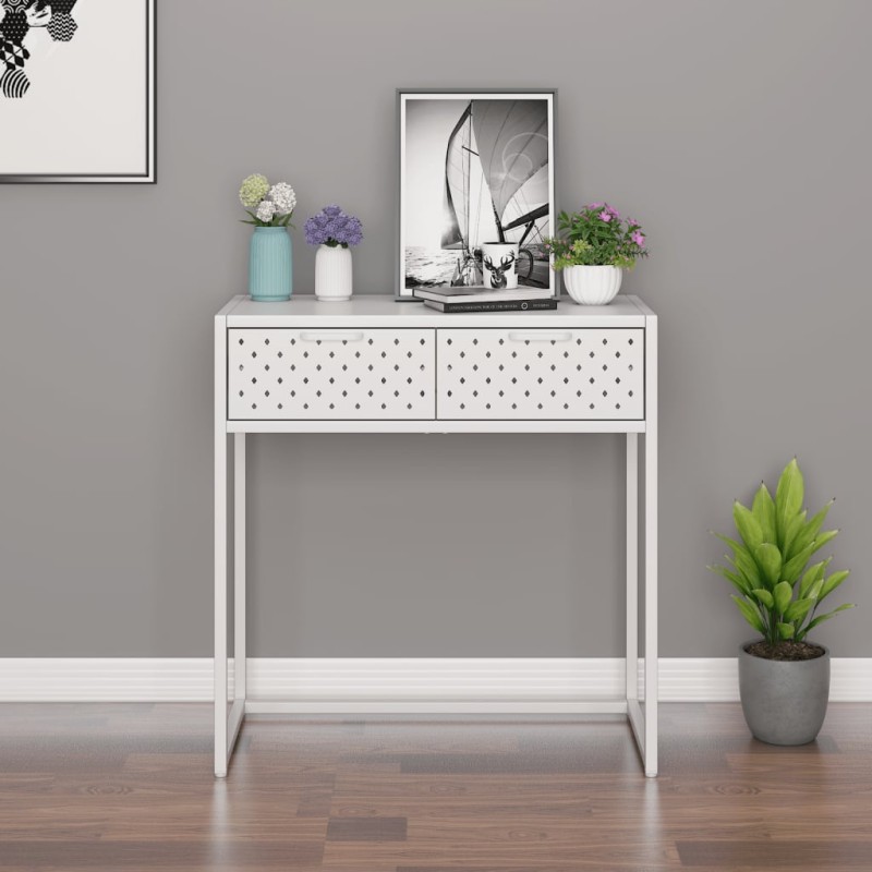 vidaXL Tavolo Consolle Bianco 72x35x75 cm in Acciaio vidaXL Tavolo Consolle Bianco 72x35x75 cm in Acciaio