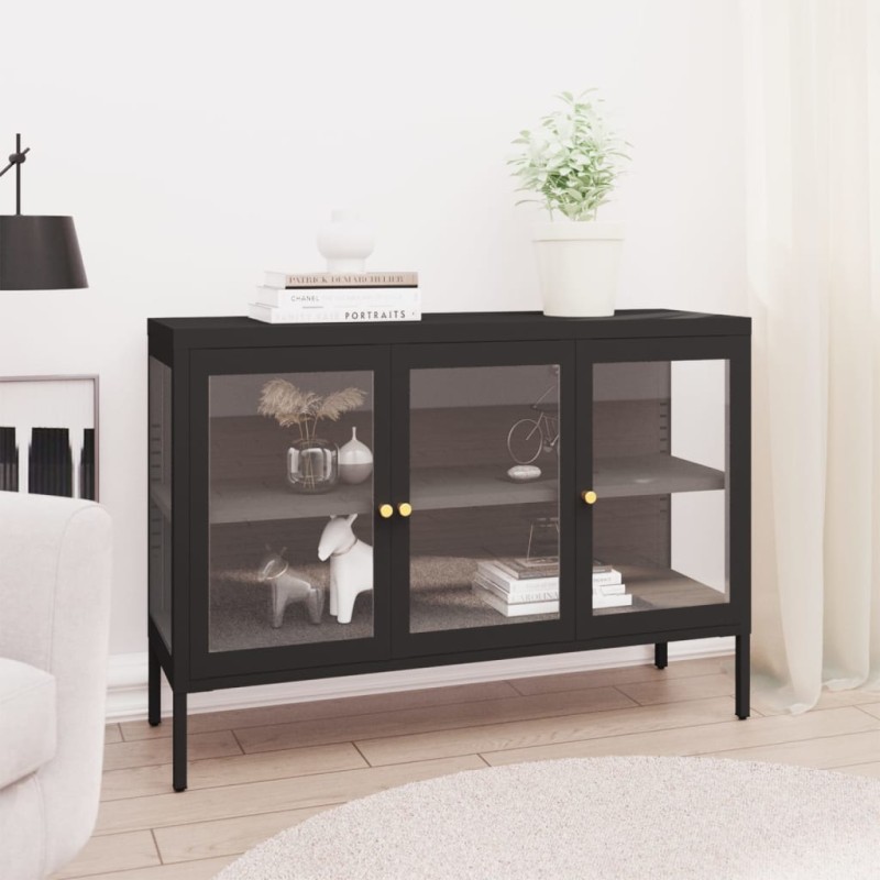 vidaXL Credenza Nera 105x35x70 cm in Acciaio e Vetro vidaXL Credenza Nera 105x35x70 cm in Acciaio e Vetro