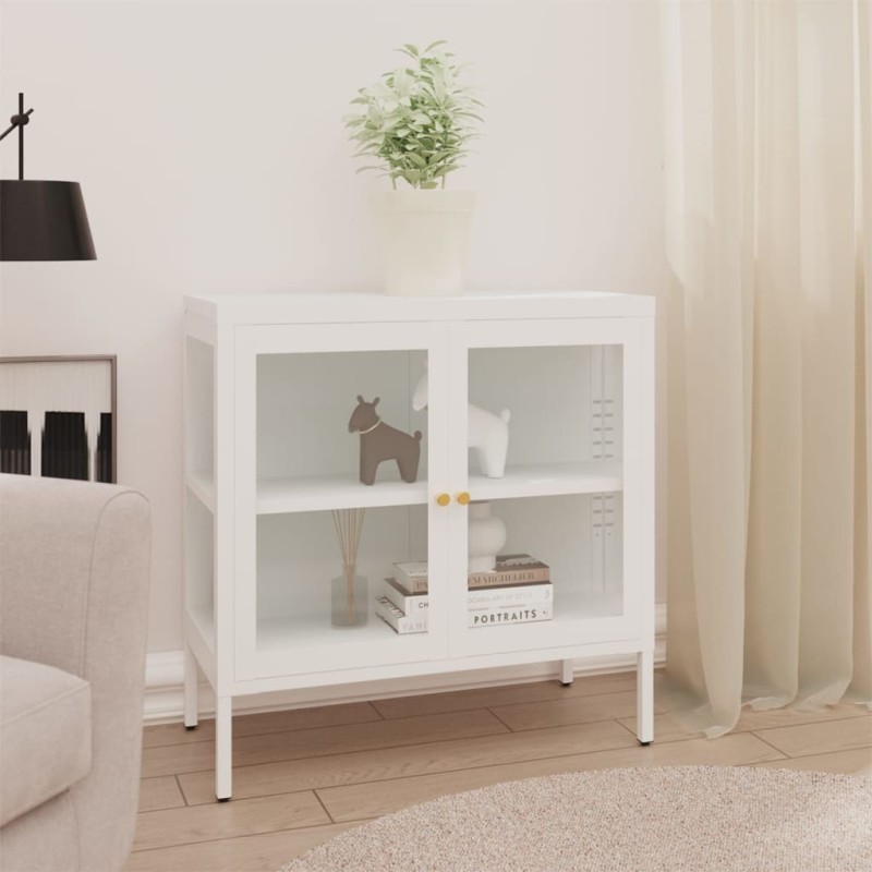 vidaXL Credenza Bianca 70x35x70 cm in Acciaio e Vetro vidaXL Credenza Bianca 70x35x70 cm in Acciaio e Vetro