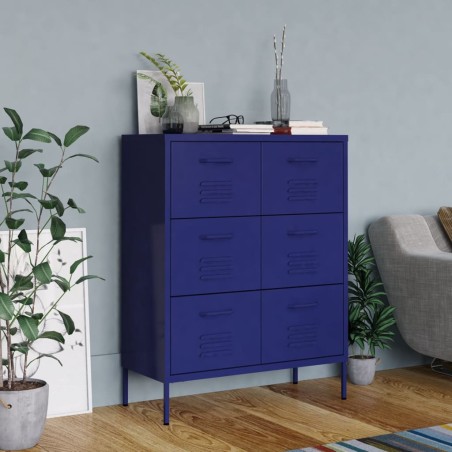 vidaXL Cassettiera Blu Marino 80x35x101,5 cm in Acciaio