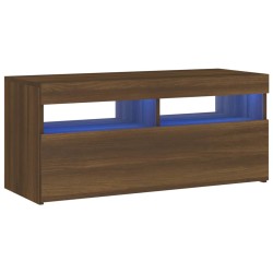 Mobile Porta TV con Luci LED Rovere Marrone 90x35x40 cm