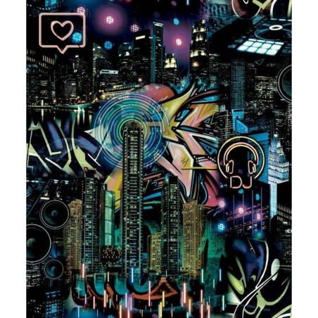Good Vibes Carta da Parati Skyscrapers City Icons Nero e Viola