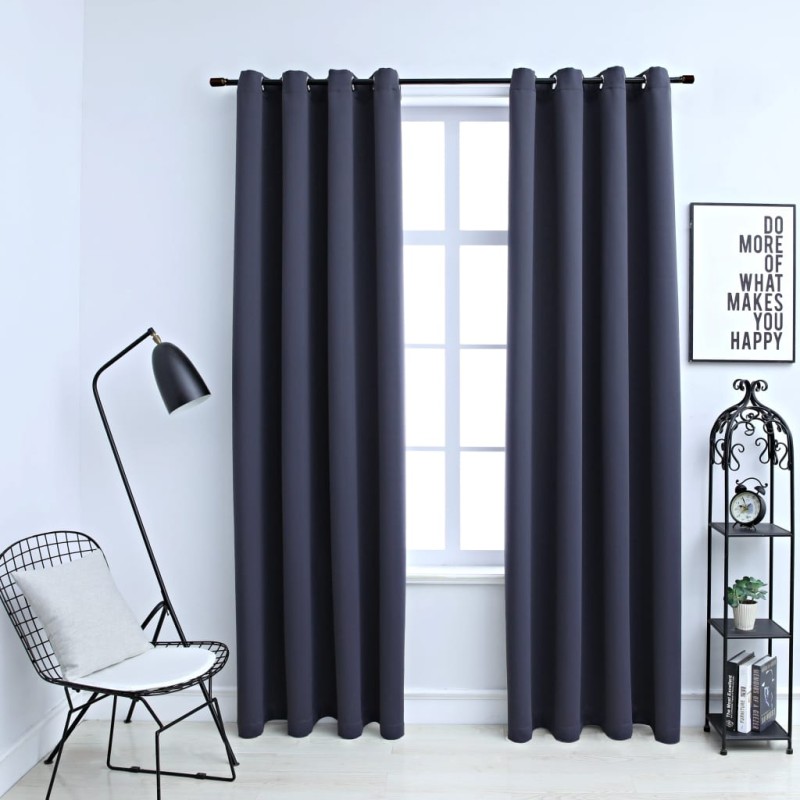 Tende Oscuranti con Anelli in Metallo 2 pz Antracite 140x175 cm Tende Oscuranti con Anelli in Metallo 2 pz Antracite 140x175 cm