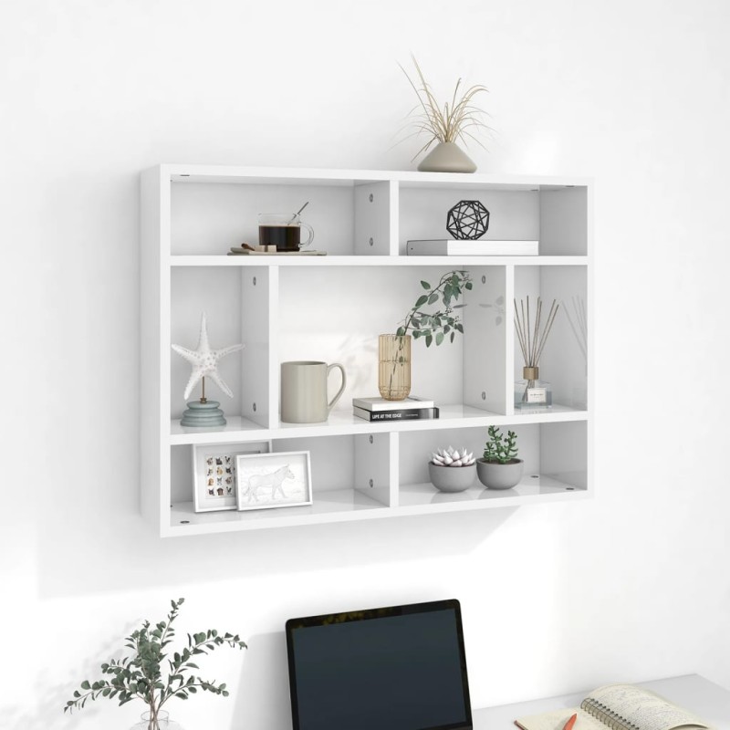 vidaXL Scaffale a Parete Bianco Lucido 75x16x55 cm in Truciolato vidaXL Scaffale a Parete Bianco Lucido 75x16x55 cm in Truciolato