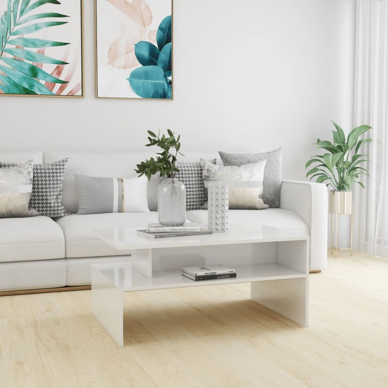 vidaXL Tavolino da Caffè Bianco Lucido 90x60x42,5 cm in Truciolato vidaXL Tavolino da Caffè Bianco Lucido 90x60x42,5 cm in Truciolato