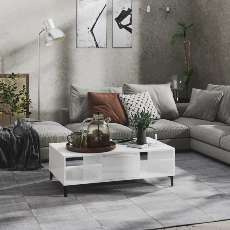 vidaXL Tavolino da Salotto Bianco Lucido 103,5x60x35 cm in Truciolato vidaXL Tavolino da Salotto Bianco Lucido 103,5x60x35 cm in Truciolato
