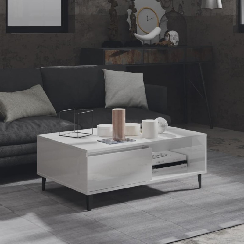 vidaXL Tavolino da Salotto Bianco Lucido 90x60x35 cm in Truciolato vidaXL Tavolino da Salotto Bianco Lucido 90x60x35 cm in Truciolato