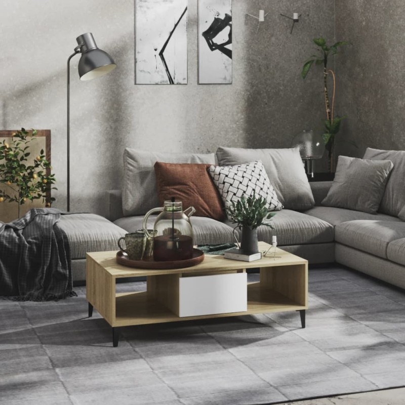 vidaXL Tavolino Salotto Bianco Rovere Sonoma 103,5x60x35cm Truciolato vidaXL Tavolino Salotto Bianco Rovere Sonoma 103,5x60x35cm Truciolato