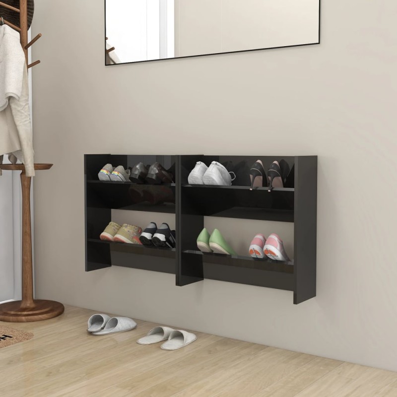 vidaXL Scarpiere a Muro Nero Lucido 2 pz 60x18x60 cm in Truciolato vidaXL Scarpiere a Muro Nero Lucido 2 pz 60x18x60 cm in Truciolato