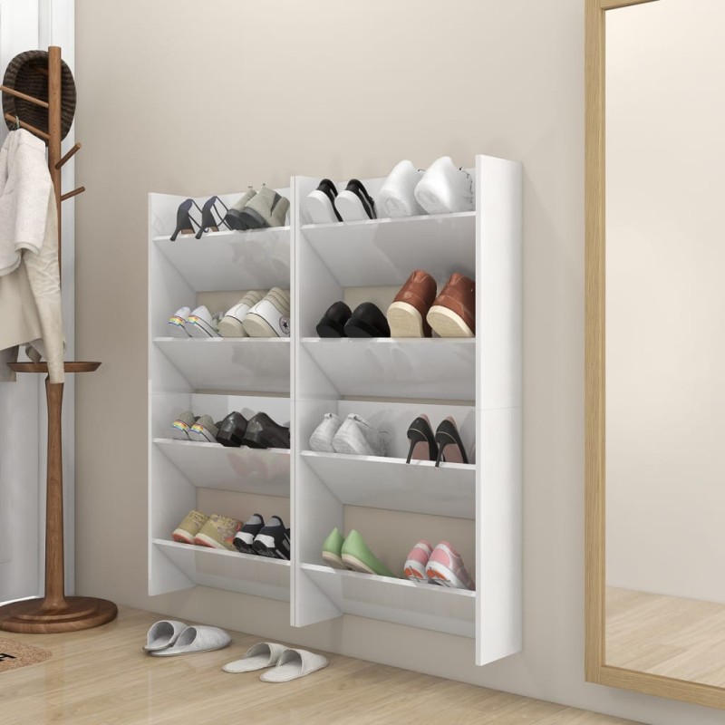 vidaXL Scarpiere a Muro Bianco Lucido 4pz 60x18x60 cm in Truciolato vidaXL Scarpiere a Muro Bianco Lucido 4pz 60x18x60 cm in Truciolato