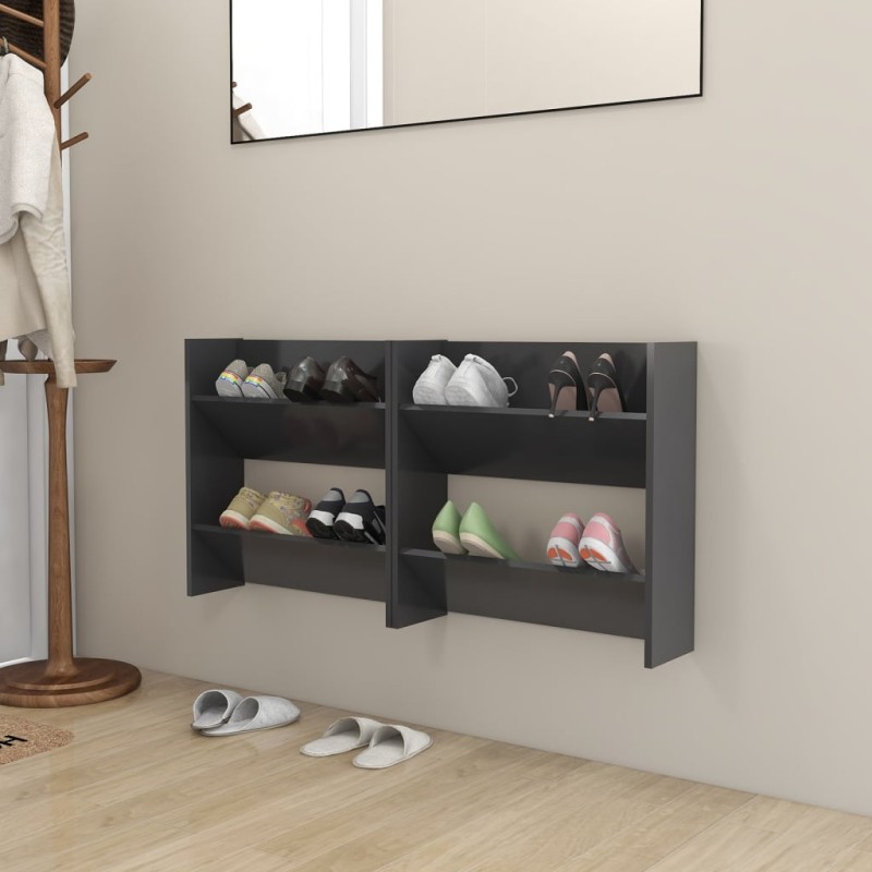vidaXL Scarpiere a Muro Grigio 2 pz 60x18x60 cm in Truciolato vidaXL Scarpiere a Muro Grigio 2 pz 60x18x60 cm in Truciolato
