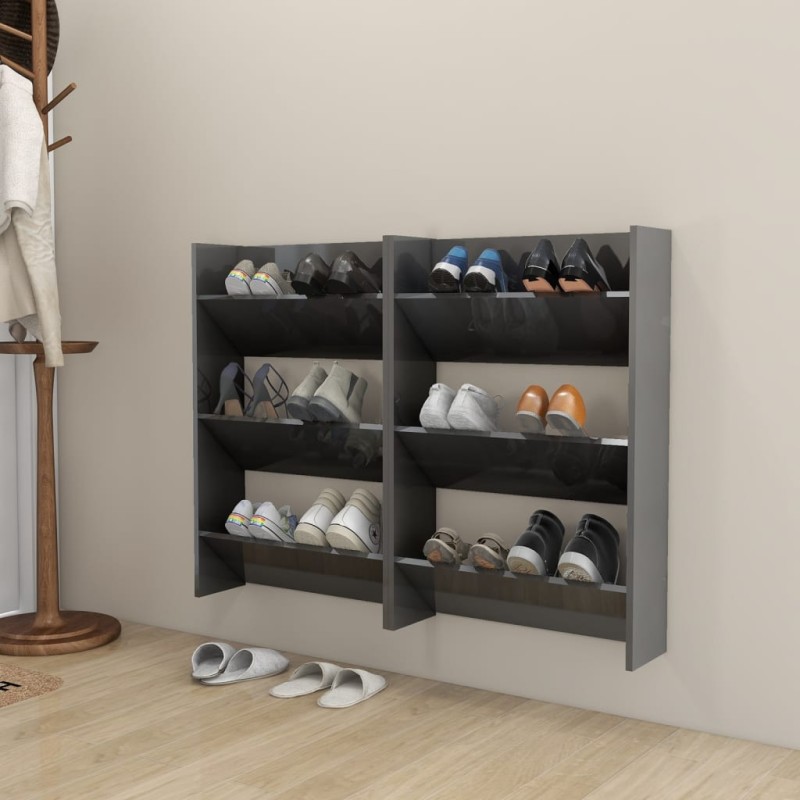 vidaXL Scarpiere a Muro Grigio Lucido 2 pz 60x18x90 cm in Truciolato vidaXL Scarpiere a Muro Grigio Lucido 2 pz 60x18x90 cm in Truciolato
