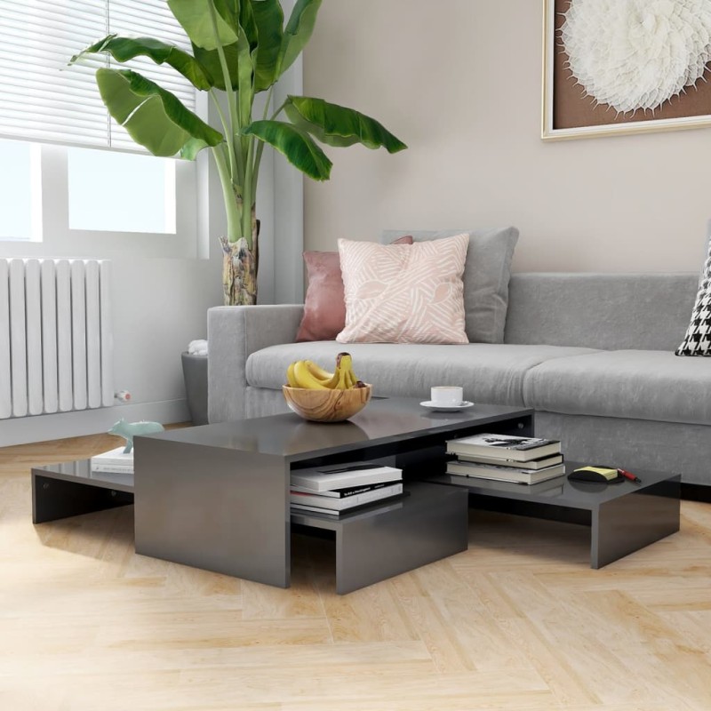 vidaXL Set Tavolini Estraibili Grigio Lucido 100x100x26,5cm Truciolato vidaXL Set Tavolini Estraibili Grigio Lucido 100x100x26,5cm Truciolato