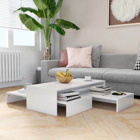 vidaXL Set Tavolini ad Incastro Bianco Lucido 100x100x26,5 cm