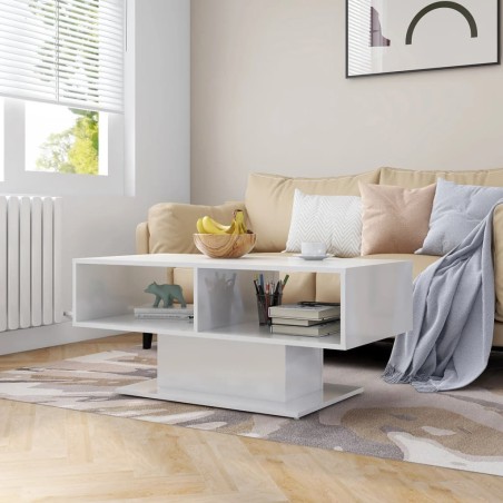 vidaXL Tavolino da Caffè Bianco Lucido 103,5x50x44,5 cm in Truciolato