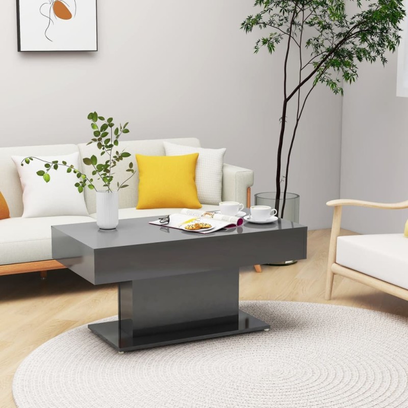 vidaXL Tavolino da Salotto Grigio Lucido 96x50x45 cm in Truciolato vidaXL Tavolino da Salotto Grigio Lucido 96x50x45 cm in Truciolato