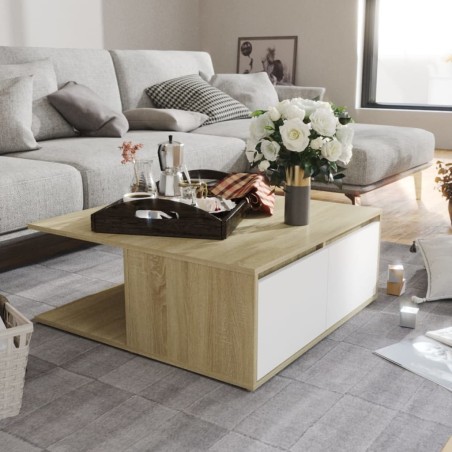 vidaXL Tavolino da Caffè Bianco e Rovere Sonoma 80x80x31 cm Truciolato