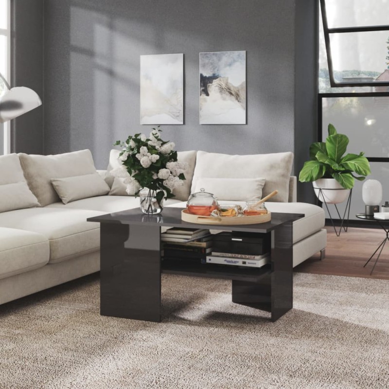 vidaXL Tavolino da Salotto Grigio Lucido 90x60x46,5 cm in Truciolato vidaXL Tavolino da Salotto Grigio Lucido 90x60x46,5 cm in Truciolato