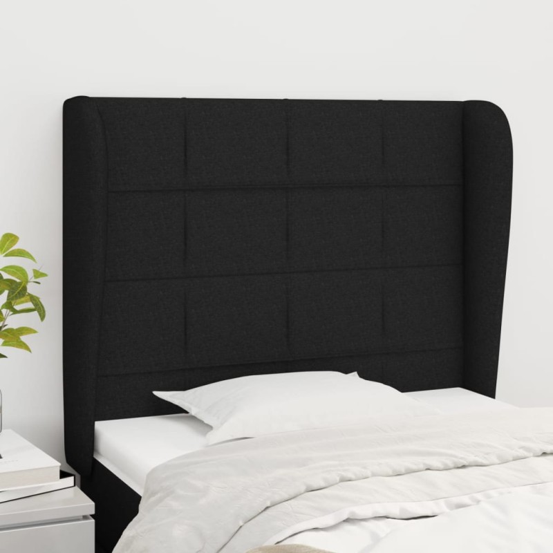 Testiera ad Orecchio Nera 93x23x118/128 cm in Tessuto Testiera ad Orecchio Nera 93x23x118/128 cm in Tessuto
