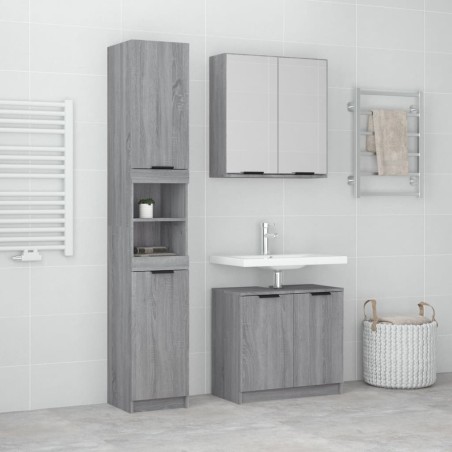 Set Mobili da Bagno 3 pz Grigio Sonoma in Legno Multistrato