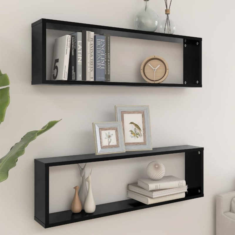 vidaXL Mensole Parete a Cubo 2 pz Nere 100x15x30 cm Legno Multistrato