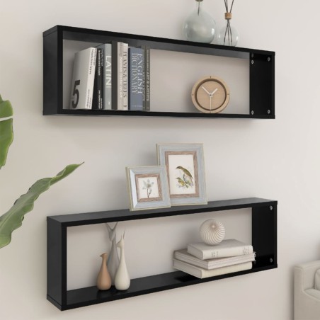 vidaXL Mensole Parete a Cubo 2 pz Nere 100x15x30 cm Legno Multistrato