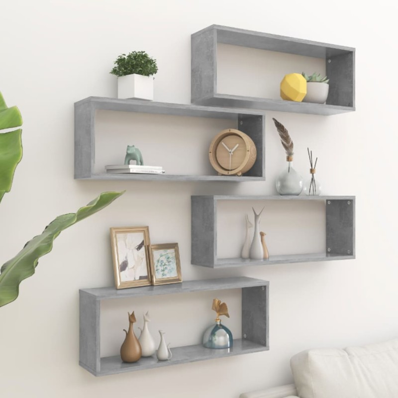 vidaXL Mensole Parete a Cubo 4 pz Grigio Cemento 60x15x23 cm in Truciolato vidaXL Mensole Parete a Cubo 4 pz Grigio Cemento 60x15x23 cm in Truciolato