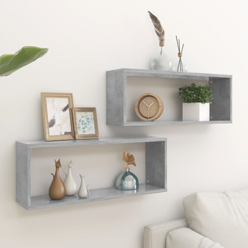 vidaXL Mensole Parete a Cubo 2pz Grigio Cemento 60x15x23 cm Truciolato vidaXL Mensole Parete a Cubo 2pz Grigio Cemento 60x15x23 cm Truciolato