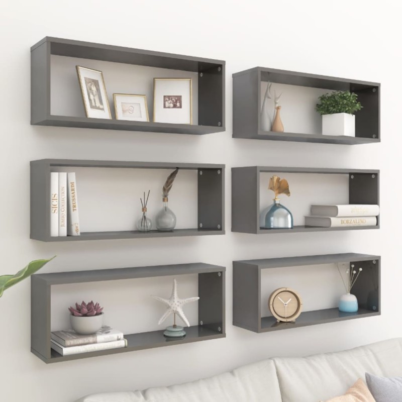vidaXL Mensole Parete a Cubo 6 pz Grigio Lucido 60x15x23 cm Truciolato vidaXL Mensole Parete a Cubo 6 pz Grigio Lucido 60x15x23 cm Truciolato