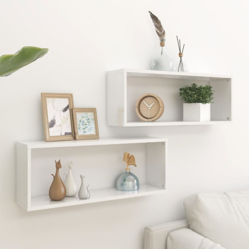 vidaXL Mensole Parete a Cubo 2 pz Bianco Lucido 60x15x23 cm Truciolato vidaXL Mensole Parete a Cubo 2 pz Bianco Lucido 60x15x23 cm Truciolato