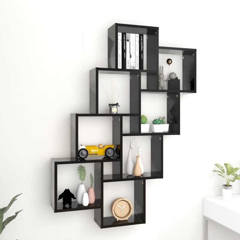 vidaXL Mensola da Parete a Cubo Nero 90x15x119 cm in Truciolato vidaXL Mensola da Parete a Cubo Nero 90x15x119 cm in Truciolato