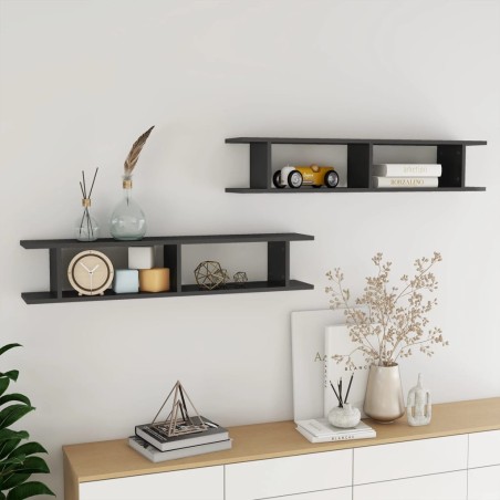 vidaXL Mensole a Muro 2 pz Grigio Lucido 105x18x20cm in Truciolato