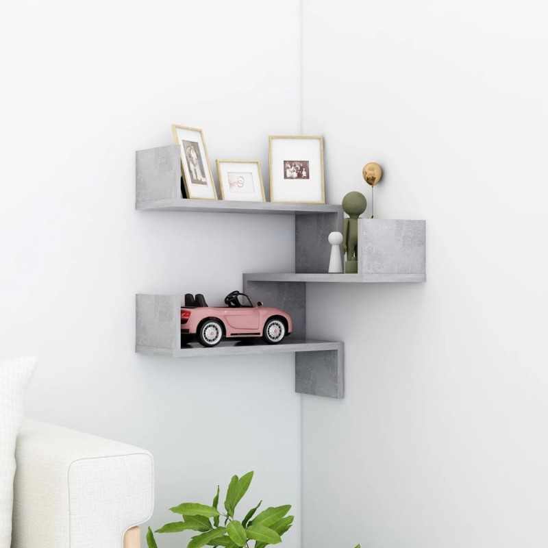 vidaXL Scaffale Angolare Parete Grigio Cemento 40x40x50 cm Truciolato vidaXL Scaffale Angolare Parete Grigio Cemento 40x40x50 cm Truciolato